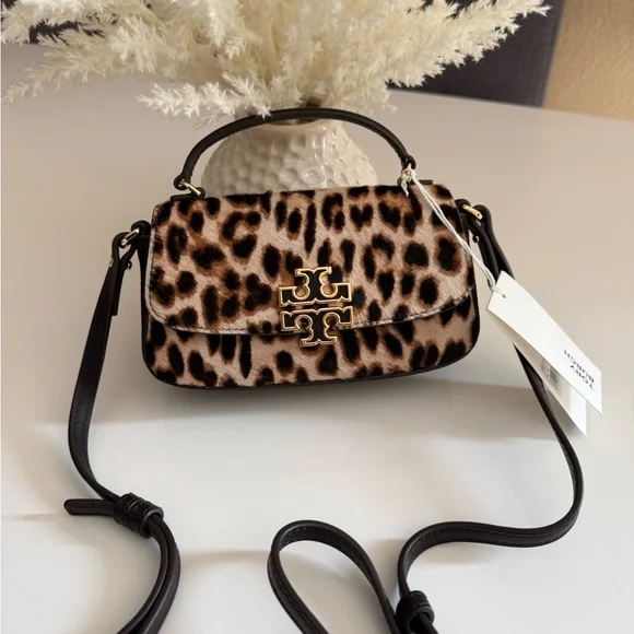 NWT , tory burch Britten Haircalf Mini Top Handle crossbody in brown 149652 - Picture 3 of 12